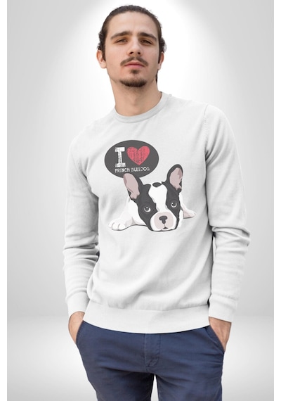 Seni Seviyorum Bulldog Unisex Beyaz Baskılı Sweatshirt Beyaz