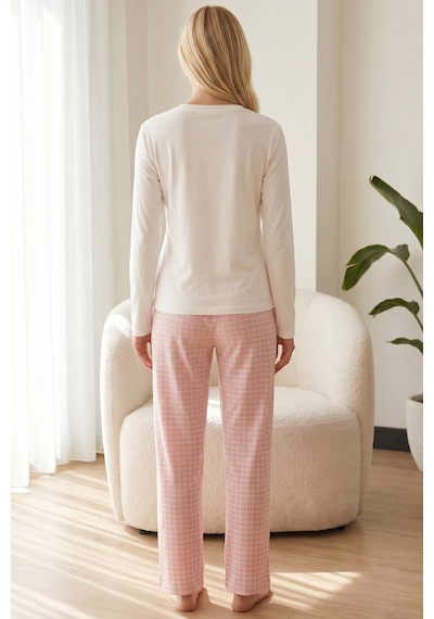 Siyah İnci Pamuklu Likralı Örme Pijama Takım26240328 Beyaz