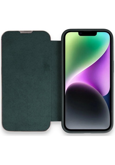 Apple Uyumlu   iPhone 13 Pro Max Kılıf Dolpin Kapaklı - Koyu Yeşil