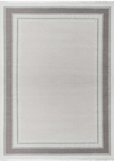Parlak Saten Dokulu Poem Bambu Tuşe Klasik Çerçeve Desenli Halı Pm19 Beyaz Krem-bej