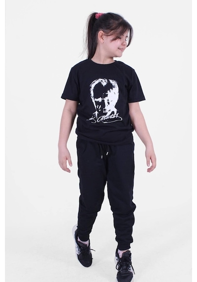 Fyk Kids Atatürk-ımza-bayrak Baskılı Unisex Takım Siyah