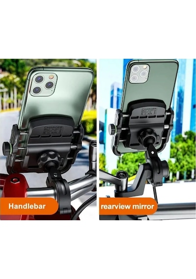 Akü Şarj Bağlantılı Ayna Gidon Bağlantı Motosiklet Telefon Tutucu Bisiklet Atv Tutacağı