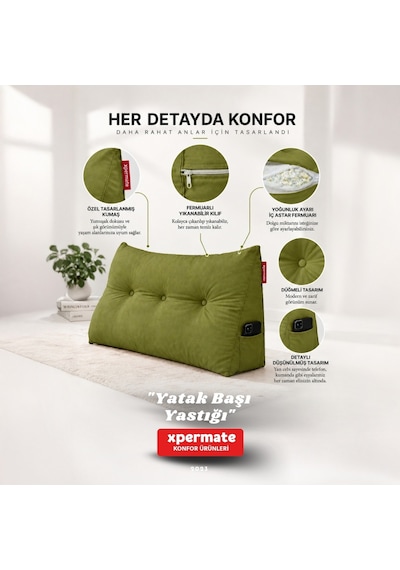 Yatak Başı Yastığı Sırt ve Bel Destek Yastığı 160 cm Yaslanma ve Dinlenme Yastığı Yeşil