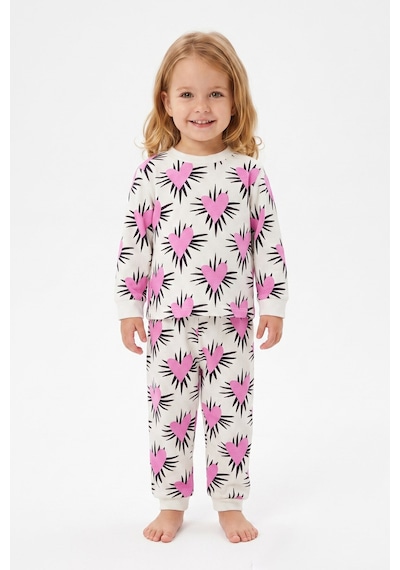 Modanıno %100 Pamuk Ve Baskılı Kız Çocuk Pijama Takımı 9-36 Ay 12741ıs Beyaz
