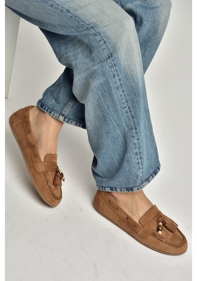 Fox Shoes Y602347002 Taba Süet Püsküllü Kadın Günlük Ayakkabı Taba