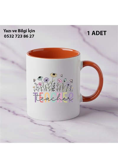 Öğretmenlere Özel Teacher Baskılı Kişiye Özel İsim Yazılabilir Kupa Bardak -öğretmene Hediyelik Turuncu