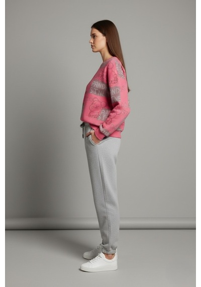 The Kadın Pembe Baskılı %100 Pamuk 3 İplik Şardonsuz Sweatshirt - Normal Kalıp Basic Bisiklet Yaka Pembe The Kadın Pembe Baskılı %100 Pamuk 3 İplik Şardonsuz Sweatshirt - Normal Kalıp Basic Bisiklet Yaka Pembe