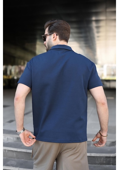 Madmext Lacivert Yarım Fermuar Detaylı Polo Yaka Erkek Tişört E7184