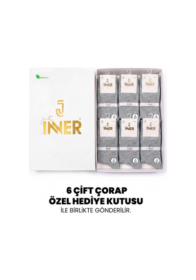 Just Inner Erkek 6'lı Pamuklu Uzun Mevsimlik Çorap Nefes Alan Konforlu 14100 Gri