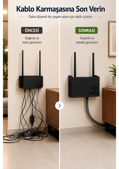 Duvara Asılabilir Wifi Vidalı Askı Yapışkanlı Modem Kutusu WiFi Router Rafı  25x15x6cm