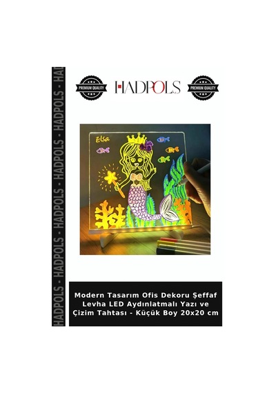 Modern Tasarım Ofis Dekoru Şeffaf Levha Led Aydınlatmalı Yazı Ve Çizim Tahtası - Küçük Boy 20x20 Cm