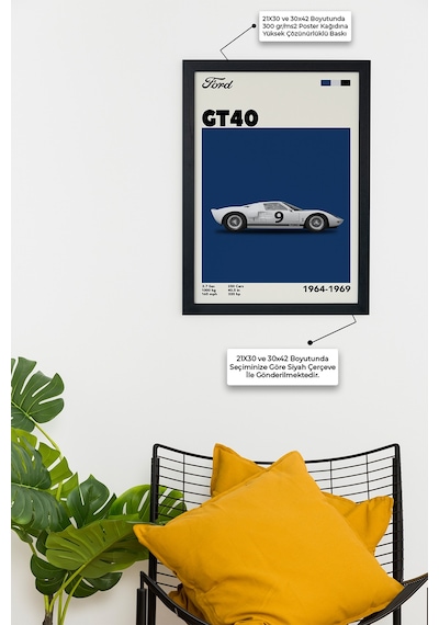 Ford Gt40 1964-1969 Model V1 Car Serie Özel Tasarım Siyah Çerçeveli Tablo Poster