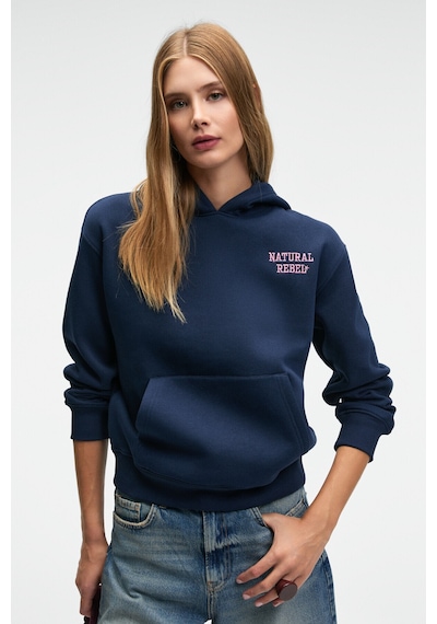 Grımelange YUMEA Kadın Oversize Kapüşonlu Baskılı Lacivert Sweatshirt