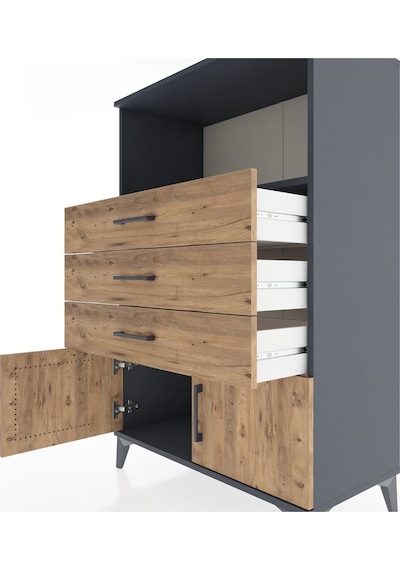 Hyperion Dolap Tek Raflı 3 Çekmeceli 2 Kapaklı 88x44x134 Antrasit-çam Antrasit