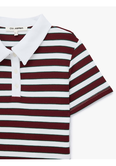 Koton Regular Fit Kısa Kollu Düğmeli Modal Karışımlı Polo Yaka Çizgili Tişört Bordo Çizgili 7wal10185ık