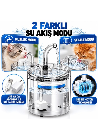 Multizone Otomatik Kedi Köpek Su Pınarı Çeşmesi Şelalesi Hareket Sensörlü Sessiz Su Sebili 4 Adet Kedi Su Pınarı Filtresi