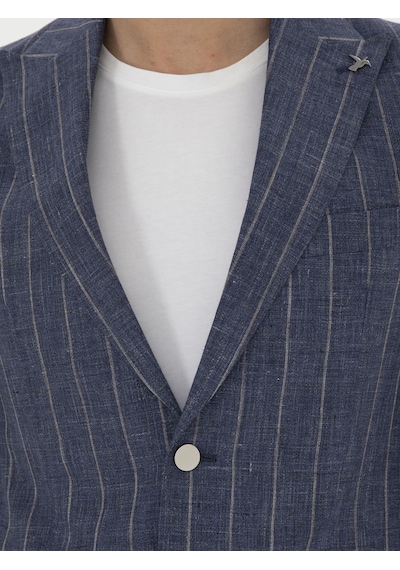 Cacharel İndigo Slim Fit %100 Keten Ceket Mavi