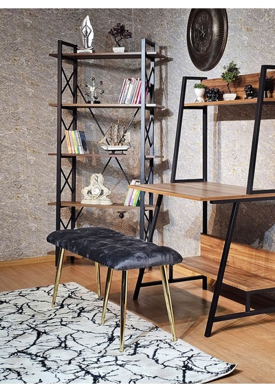 Zafir Gold Metal Füme Oturaklı Sivriltme Ayaklı Babyface Puf & Bench & Oturak Füme