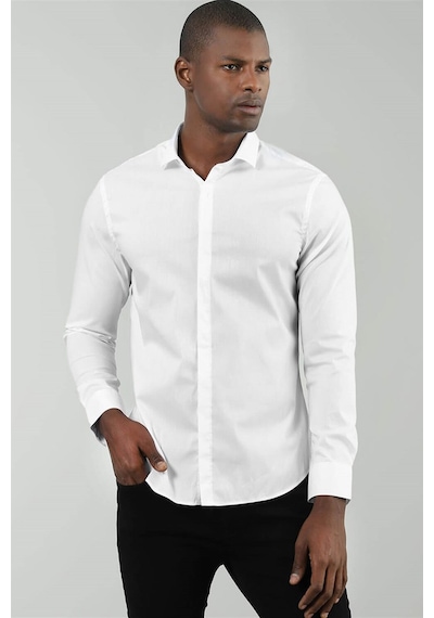 Tudors Süper Slim Fit Dar Kesim Erkek Gömlek-15230 Beyaz