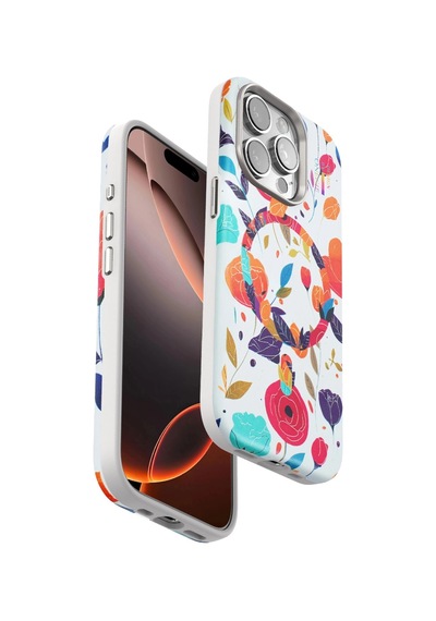 Apple Uyumlu iPhone 15 Pro Max Flower Series Magsafe Kapak Beyaz/