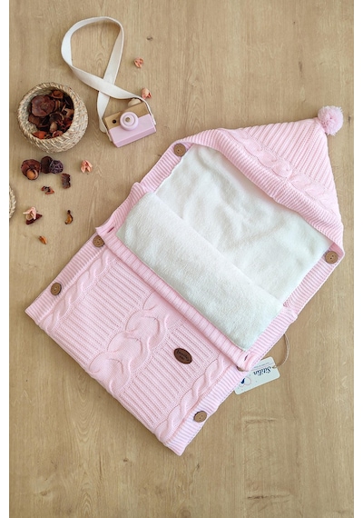 Kız Bebek Düğmeli Pembe Anakucağı Kundak Stl6382 Pembe