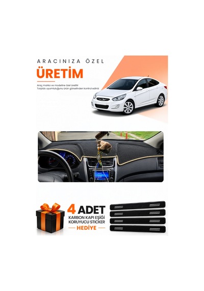 Hyundai Accent Blue 2011-2017 Uyumlu Torpido Koruma Örtüsü Oto Kılıfı - Siyah Bej