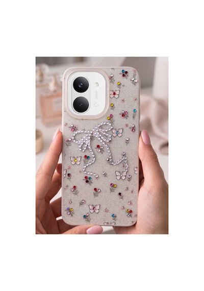Poco X8 Pro Max Taşlı Desenli Fiyonk Silikon Kılıf Gri