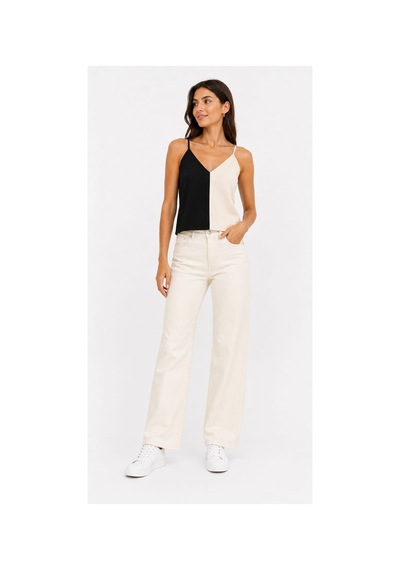 Onno Style Women Kolsuz Askılı V Yaka Triko Kadın Bluz Krem - Siyah