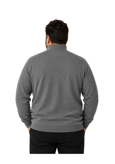 Battalmoda Erkek Büyük Beden Füme Fermuarlı Dik Yaka Pamuklu Hırka 3xl-4xl-5xl-6xl