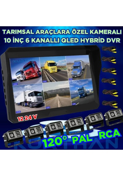 6 Adet Ir Ledli Metal Kasa Kamera Qled 10'' Dvr Monitör 12-24 V