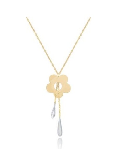 Diamond Line-Gülaylar - Sarı Beyaz Altın 14 Ayar Çiçek Kolye N11.25406