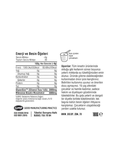 Bigjoy Sports Hydro Pump Gliserol + Kreatin 180g 30 Servis Aromasız