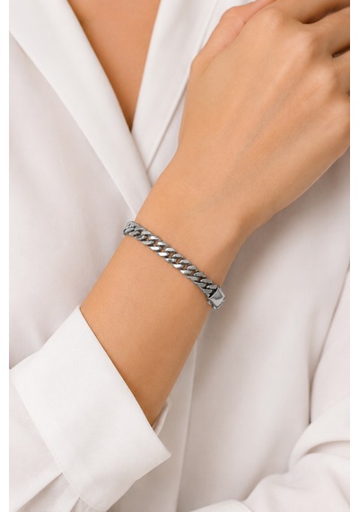 Balenbi Jewelry Kadın Gümüş Renk Kalın Gurmet Zincir Kararmaz Çelik Bileklik 1097