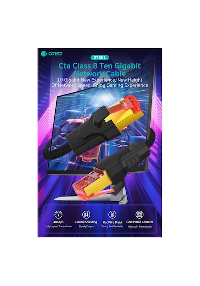 Cat8 Oyuncu Ethernet Kablosu - 5metre - 40gbps Yüksek Hız Veri Aktarımı Kırılmaz Örgü Yassı Tasarım