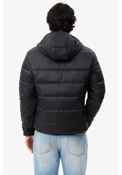Lacoste Water Resistant Syntehic Fill Jacket Sabit Kapüşonlu Su İtici Erkek Mont Siyah