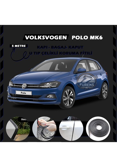 Volksvogen Polo Mk6 Oto Araç Kapı Koruma Fitili 5 Metre Parlak Siyah Renk