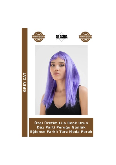 Özel Üretim Lila Renk Uzun Düz Parti Peruğu Günlük Eğlence Farklı Tarz Moda Peruk