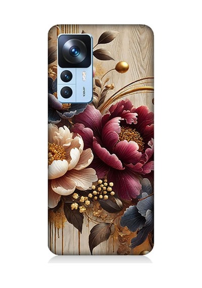 Xiaomi Mi 12t Uyumlu Ahşap Üzerinde Gölge Çiçekler Desenli Silikon Kılıf Çok Renkli