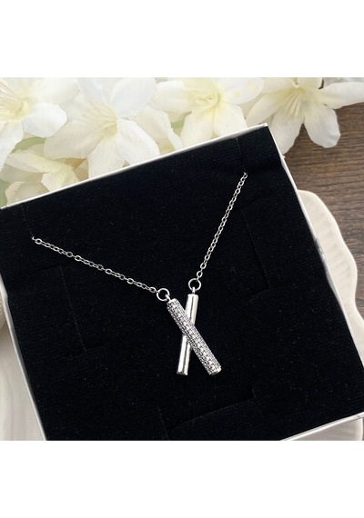 X Kolye Kadın Kolye Full Zirkon Taşlı Kolye 45cm Silver