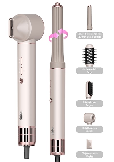 Pro Compact Uzun Multi-styler Hava Üfleme Şekillendirici Full Seti 5in1 Saç Şekillendirici Shd-1729 - Rose Gold Açık Pembe
