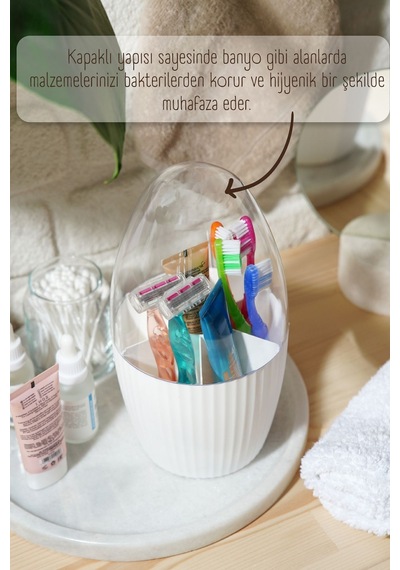 Beyaz 7 Bölmeli Şeffaf Makyaj Organizeri, Fanus Kapaklı, Şık Ve İşlevsel Tasarım Plastik Şeffaf Tr Diğer