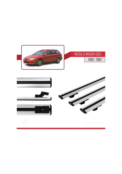 Mazda 6 Gg1 2002-2007 Arası İle Uyumlu Basic Model Ara Atkı Tavan Barı Gri 3 Adet