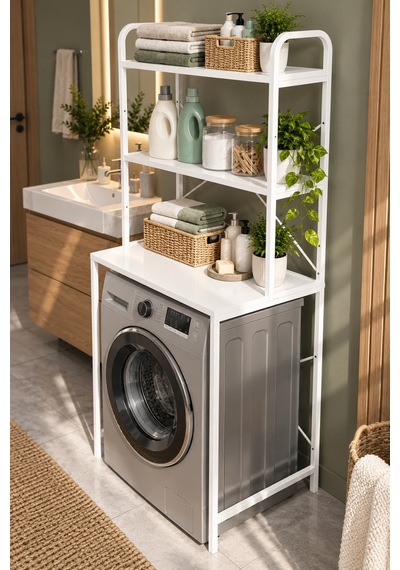 Sulorahome Çamaşır Makinesi Üstü Banyo Rafı - Beyaz 70 Cm