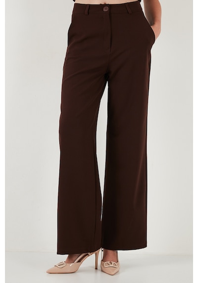 Lela Wide Leg Orta Yüksek Bel Bol Paça Kumaş Bayan Pantolon 6522974 Kahve