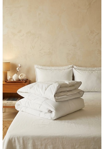 Ocean Home Textile Pamuklu Saten Biyeli Mikrojel Çift Kişilik Yorgan 195 X 215 Cm Beyaz