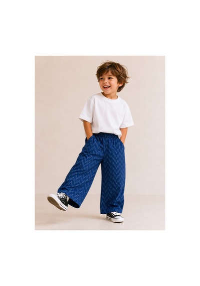 Elovias Çocuk Koyu Mavi Desenli Oversize Bohem Şalvar Pantolon 2-3-4-5 Yaş Lacivert