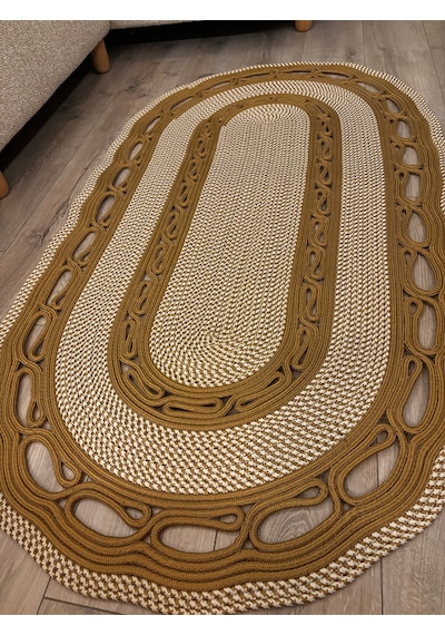 Mavaux Sarmaşık Model Oval Hasır Görünümlü Jüt Kilim Paspas Halı Jüt