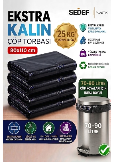80x110 Cm Extra Kalın Siyah Endüstriyel Çöp Poşeti - 25 Kg / Ağır Hizmet Tipi