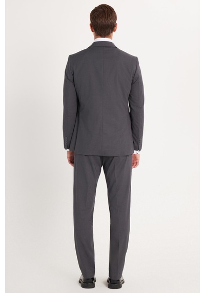 Tudors Erkek Slim Fit Mono Yaka Likralı Esnek Kumaş Füme Takım Elbise-33906 Füme