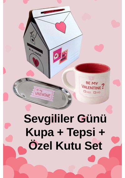 Be My Valentine Sevgililer Günü Kupa & Tepsi Hediye Seti Özel Kutusunda Krem - 836382116 Krem